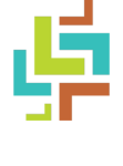 On a white background sit a collection of "L" shapes in different sizes in rust, turqoise, and lime green.