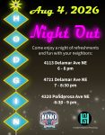A graphic detailing event for the Hodgin Night Out